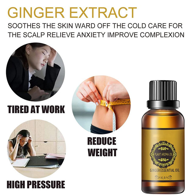 30Ml Ginger Oil for Weight Loss Belly Fat,Belly Drainage Ginger Oil,Slimming Tummy Ginger Oil,Essential Relax Liquid Herbal Massage Oil,3Pcs