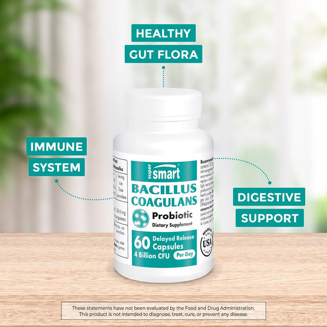 Supersmart - Bacillus Coagulans Probiotic 4 Billion CFU per Day (Lactobacillus Sporogenes) - Healthy Gut Flora - Digestive Health | Non-Gmo & Gluten Free - 60 Delayed Released Capsules