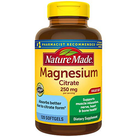 Nature Made Magnesium Citrate 250 Mg, Dietary Supplement for Muscle Support, 120 Softgels, 60 Day Supply