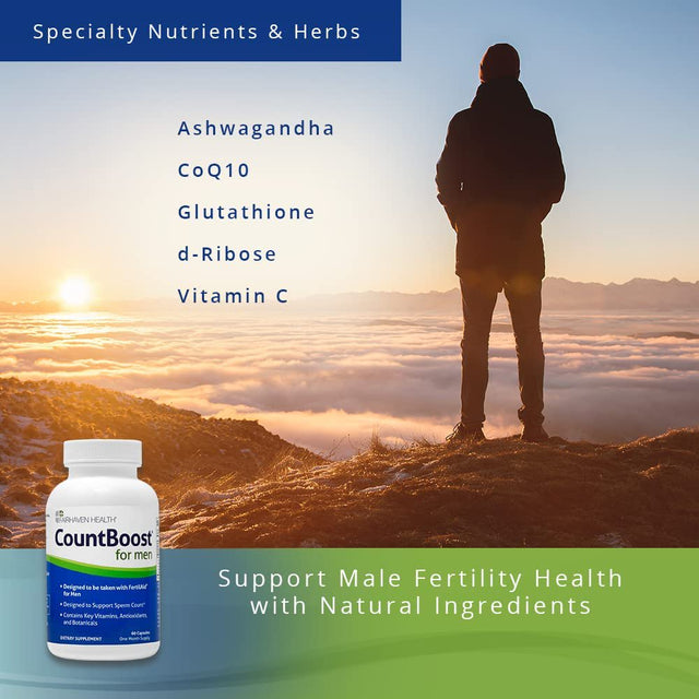 Countboost for Men - Male Fertility Supplement to Support Count - with Ashwagandha, Maca, Glutathione, B Vitamins - Fertilaid for Men Companion Product (60 Capsules / 1 Month Supply)