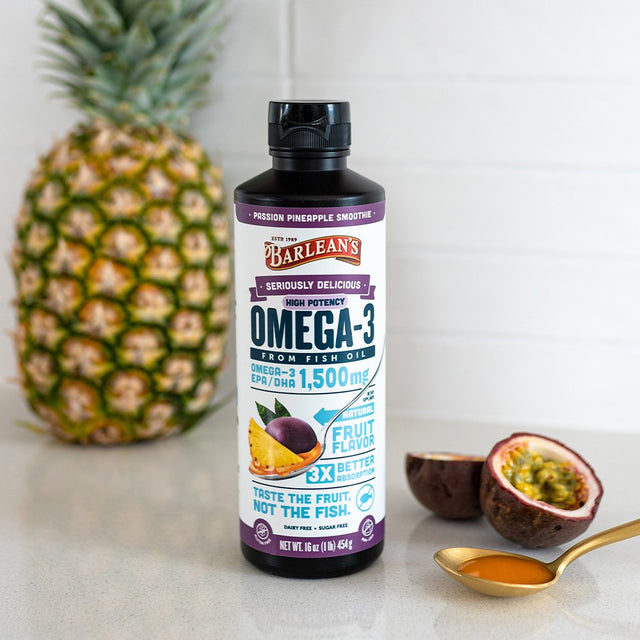 Barlean'S Seriously Delicious Passion Pineapple Smoothie High Potency Omega-3 Fish Oil - All-Natural Fruit Flavor, Non-Gmo, Gluten Free (16 Oz)