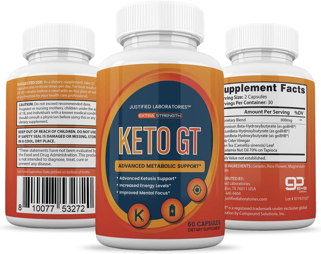 (3 Pack) Keto GT Advanced Includes Apple Cider Vinegar Gobhb Exogenous Ketones Keto Pills Supplement Premium Ketosis Support for Men Women 180 Capsules