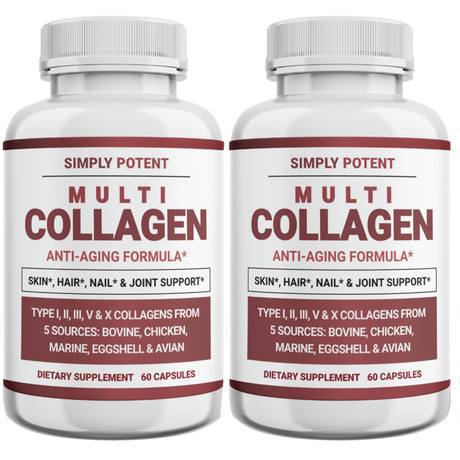 Multi Collagen Peptides Powder Capsules, 60 Type I II III V X Hydrolyzed Collagen Pills, Keto & Paleo Diet Friendly Gluten Free All-In-One 5 Collagen Supplement for Skin Hair Nails Joints - Pack of 2