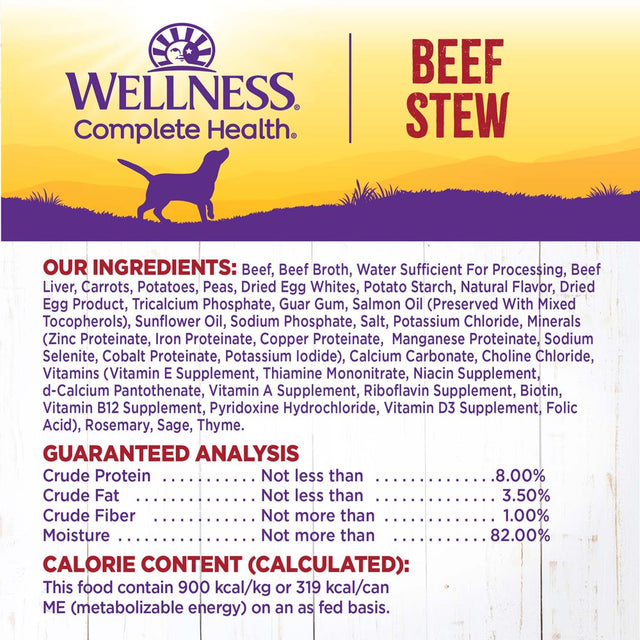 Wellness Thick & Chunky Natural Grain Free Canned Dog Food, Beef Stew, 12.5-Ounce Can (Pack of 12)