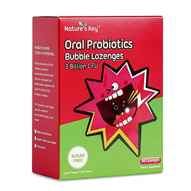 Nature'S Key Oral Probiotic Bubble Lozenges -3 Billion CFU Probiotics, Support Teeth & Gums Health and Fresh Breath (60 Count Ï¼ˆPack of 1Ï¼‰)