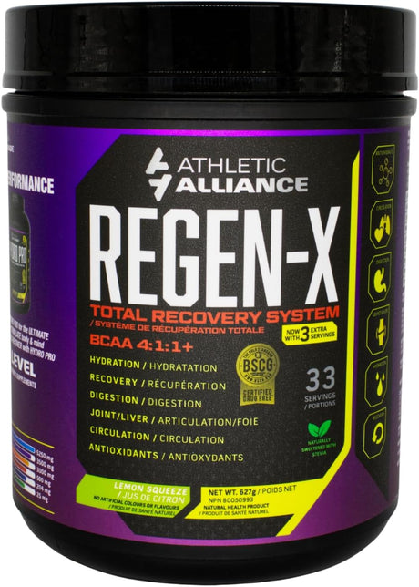 Athletic Alliance Regen-X BCAA 4:1:1 + Powder 60 Servings, BCAA Muscle Recovery (Lemon Lime)