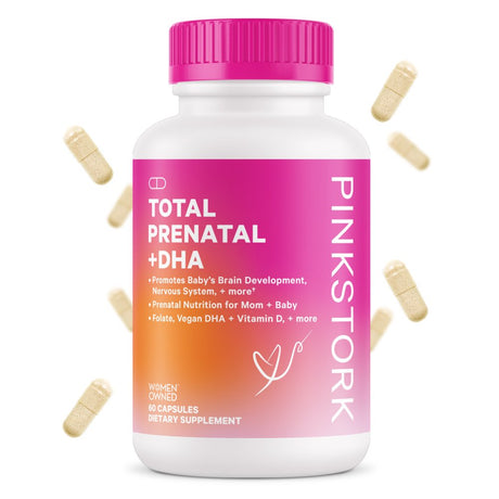 Pink Stork Total Prenatal Vitamins for Women with DHA, Folate, Iron and More, 60 Capsules