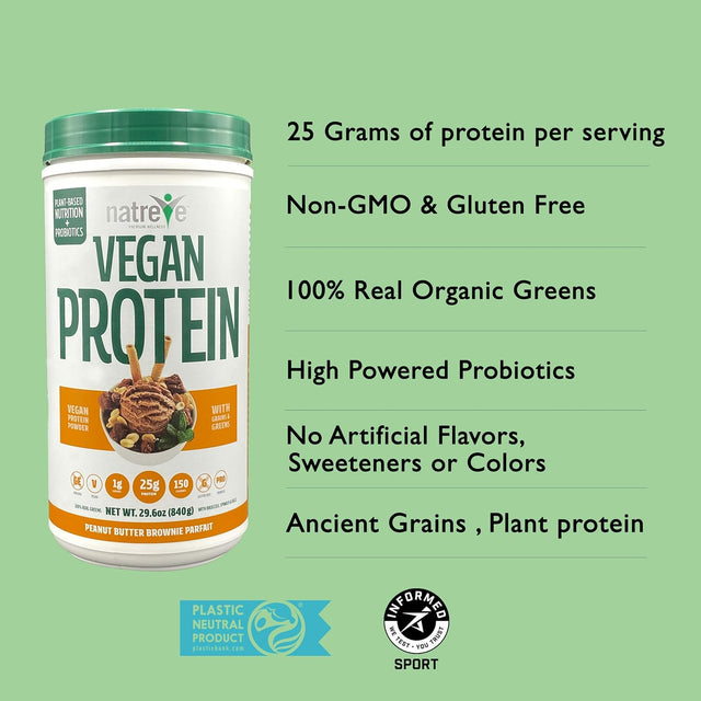 Natreve Vegan Protein Powder - Gluten Free Non-Gmo Whole Food Protein with Vegetables - 30Oz (Peanut Butter Parfait)