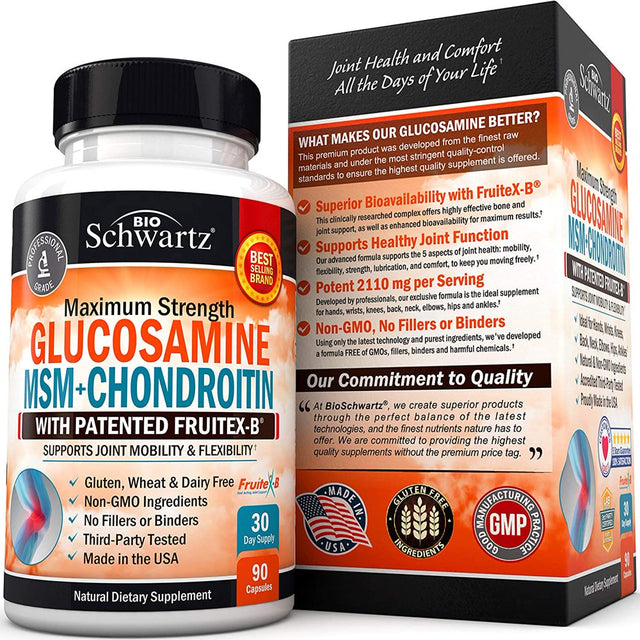 Bioschwartz Glucosamine MSM + Chondroitin with Turmeric Curcumin | Daily Relief & Healthy Inflammatory Response | 90 Ct