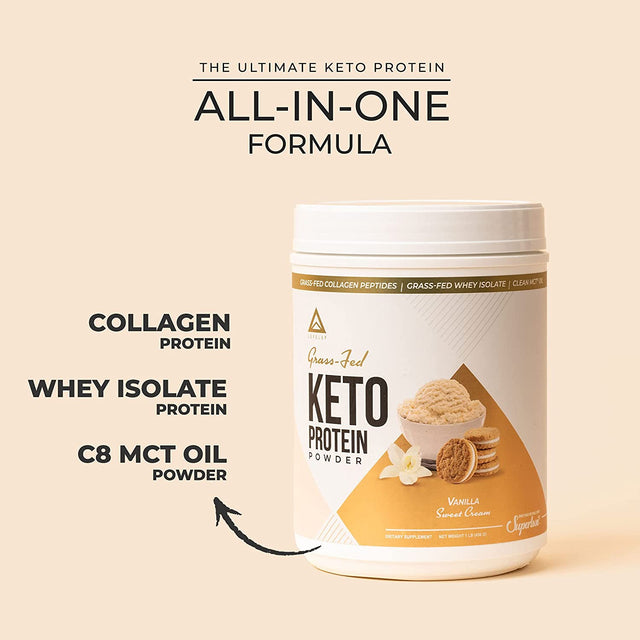 𝗪𝗜𝗡𝗡𝗘𝗥 - 𝗕𝗘𝗦𝗧 𝗞𝗘𝗧𝗢 𝗣𝗥𝗢𝗧𝗘𝗜𝗡 Grass-Fed Collagen Protein Powder, C8 MCT Oil, Whey Protein Isolate, Irish Butter, Ketogenic Protein Shake Supplement (Vanilla Sweet Cream)