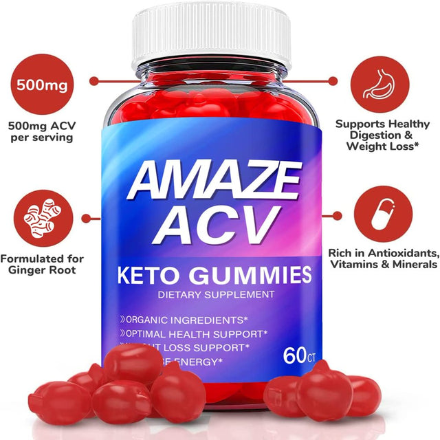 (5 Pack) Amaze Keto ACV Gummies - Supplement for Weight Loss - Energy & Focus Boosting Dietary Supplements for Weight Management & Metabolism - Fat Burn - 300 Gummies