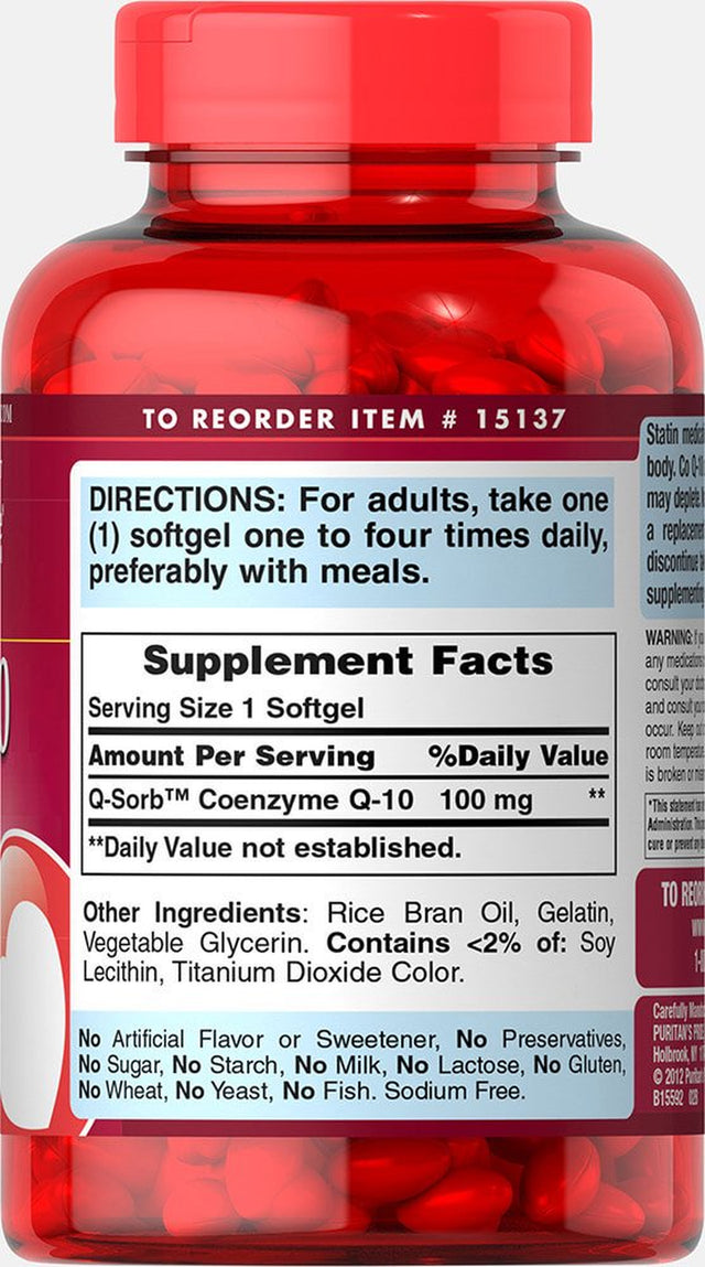 Puritans Pride QSORB Coq10 100 Mg Supports Heart Health** Important for Statin Medication Users 240 Rapid Release Softgels