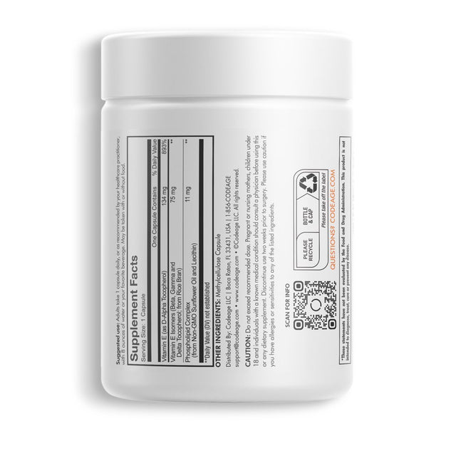 Codeage Liposomal Vitamin E Tocopherols, Daily Vitamin E Isomers Beta Gamma Delta Tocopherol, 90 Ct