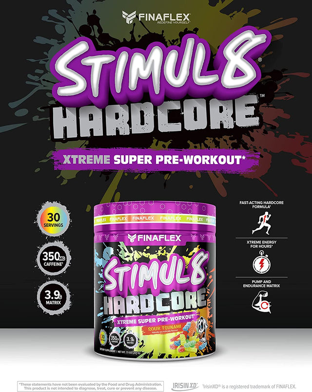 FINAFLEX STIMUL8 Hardcore, Grape Escape - Extreme Energy, Strength & Endurance for Men & Women - with Caffeine & L-Citrulline - 30 Servings