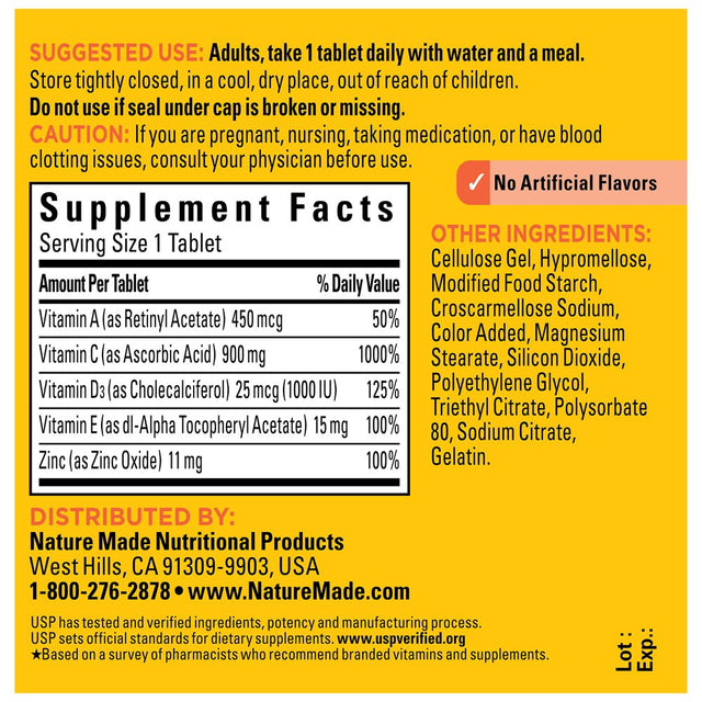 Nature Made Super C with Vitamin D3 and Zinc Tablets, Dietary Supplement, 70 Count