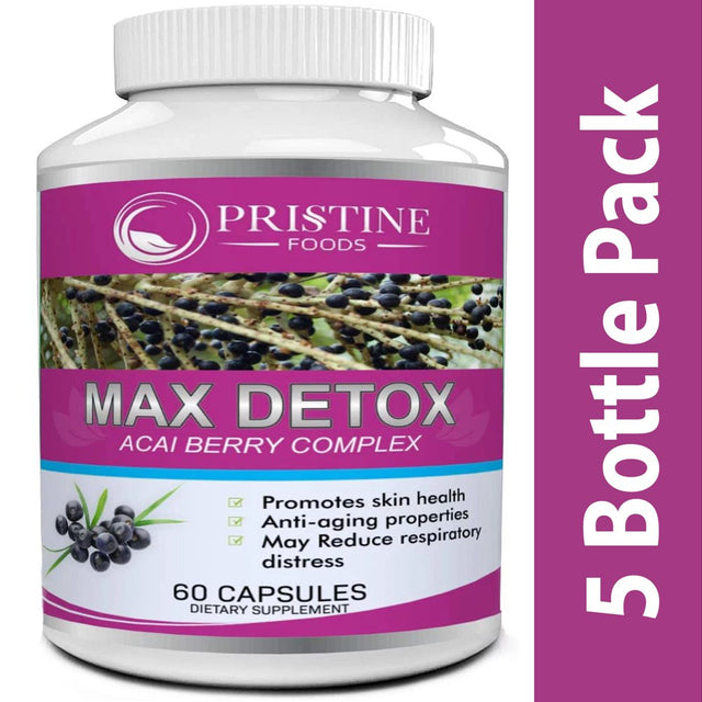 Pristine Foods Max Detox Colon Cleanse Weight Loss Pills 1532Mg - Advanced Colon Cleanser Diet Pills with Probiotics for Constipation Relief & Full Body Cleanse - 60 Capsules X 5 Bottles