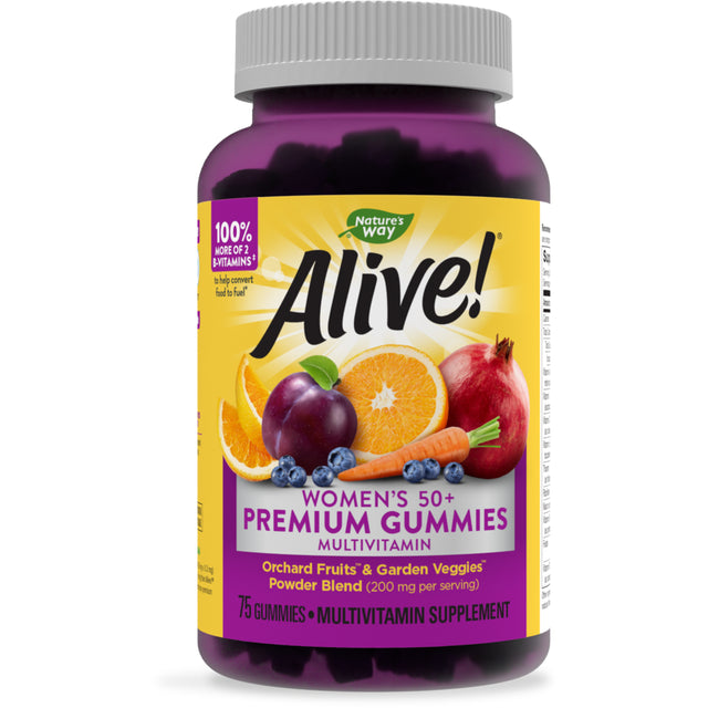 Nature’S Way Alive! Women’S 50+ Premium Gummies Multivitamin, 16 Vitamins and Minerals, Grape and Cherry Flavored Gummies, 75 Gummies