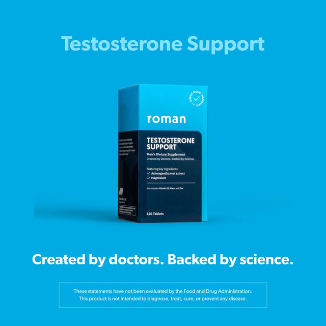 Roman Testosterone Support Supplement for Men with Vitamin D3, 120 Tablets