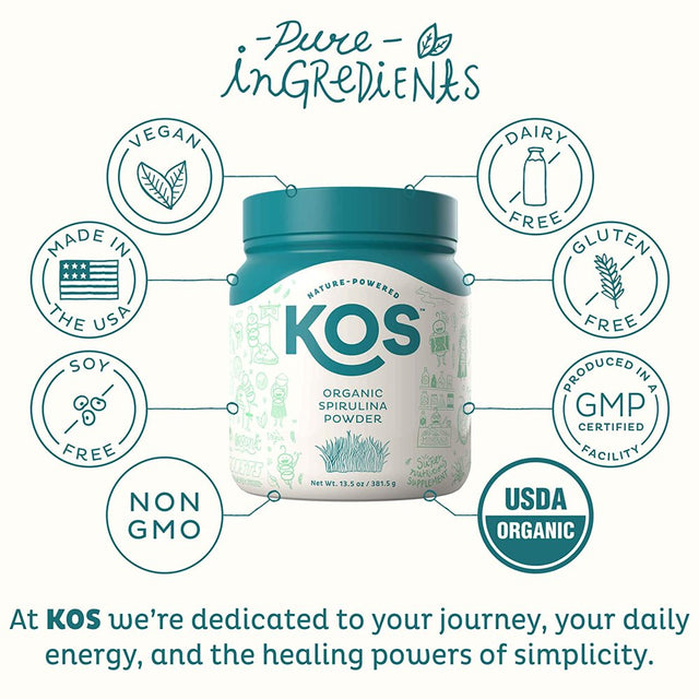 KOS Organic Blue Green Spirulina Powder, Vegan, Non-Irradiated, Non-Gmo, 13.5Oz, 109 Servings