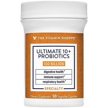 Ultimate 10+ Probiotics - Immune Support, Digestive & Respiratory Health - 100 Billion Cfus (30 Vegetable Capsules)