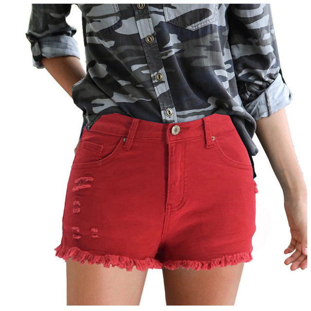 Women'S Stretchy Denim High-Waist Shorts Frayed Ripped Shorts with Pockets Pants Shorts Jeans Yoga Pants Women