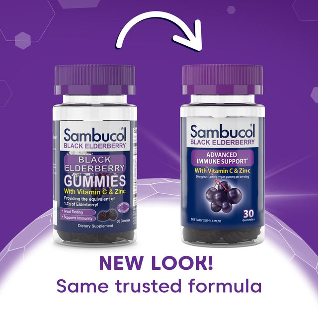 Sambucol Black Elderberry Immune Support Gummies with Vitamin C and Zinc - 30 Count