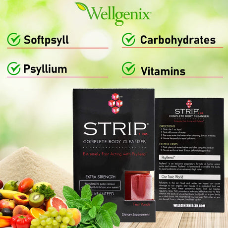 Wellgenix Strip Natural Detox Cleanser Fruit Punch Concentrated Extra Strength 1Oz (2 Pack)