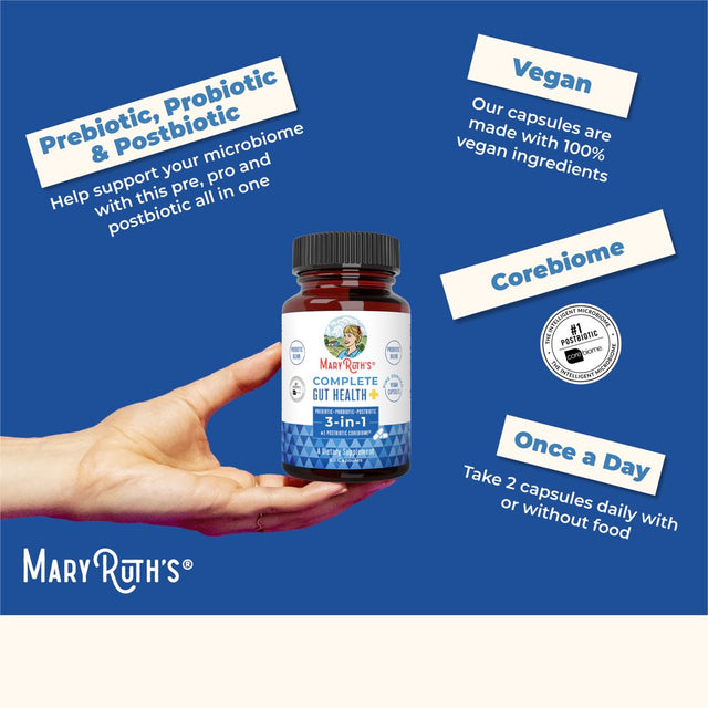 Maryruth Organics | 3-In-1 Prebiotic + Probiotic + Postbiotic | Complete Gut Health | Vegan, Non-Gmo | 60 Capsules