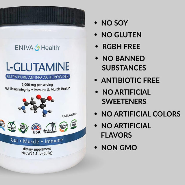 Eniva Natural Power 100% Whey Protein, 2.64 Lb Organic Bundle with L-Glutamine Powder 101 Servings Non GMO USA Made