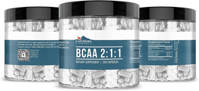 Earthborn Elements BCAA, 200 Capsules, Pure & Undiluted, No Additives