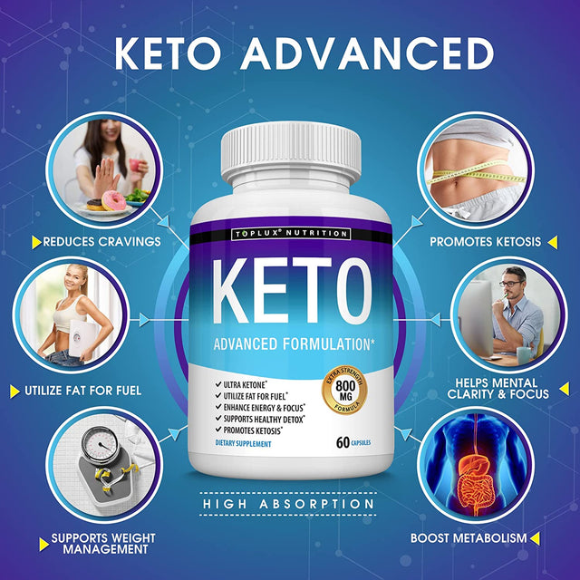 Toplux Keto Pills Ketosis Diet - Natural Ketosis Using Ketone & Ketogenic Diet, Support Energy & Focus, Support Keto Diet Perfect for Men Women, 60 Capsules, Supplement