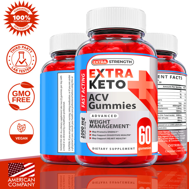 (2 Pack) Extra Keto ACV Gummies - Apple Cider Vinegar Supplement for Weight Loss - Energy & Focus Boosting Dietary Supplements for Weight Management & Metabolism - Fat Burn - 120 Gummies