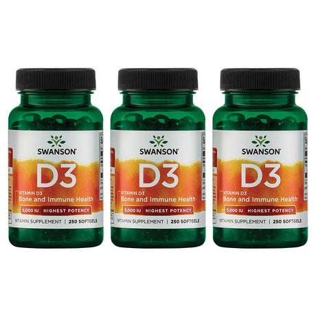 Swanson Vitamin D3 - Highest Potency 5,000 Iu (125 Mcg) 250 Sgels 3 Pack