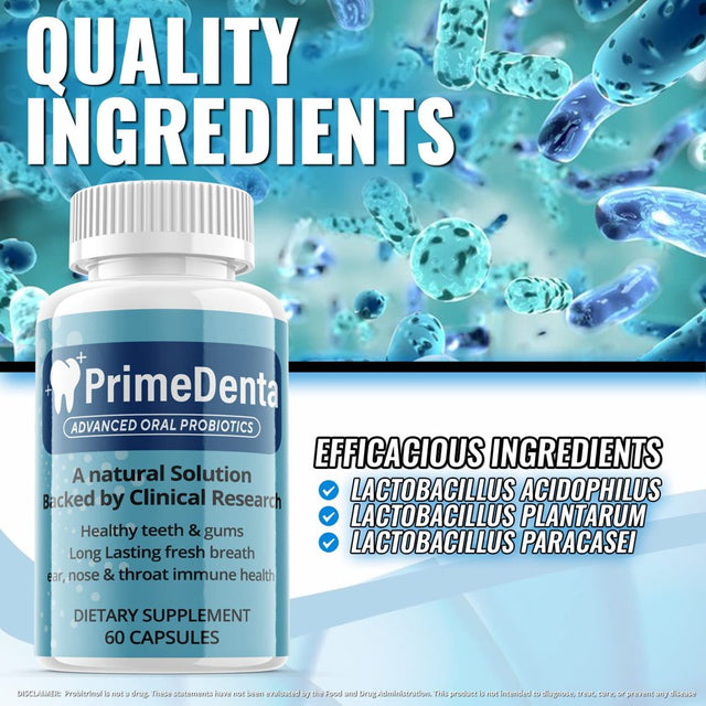 (5 Pack) Prime Denta - Advanced Oral Probiotics Formula for Healthy Teeth and Gums, Fresh Breath, Ear, Nose, Throat, and Immune Health Supplement - 300 Capsules