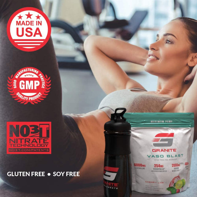 Granite® Vaso Blast Advanced 'Stim-Free' Pre-Workout (Cherry Lime) | Supports Vasodialation, NO Conversion, & ACE Inhibition for Max Pump with Grapeseed Extract, Arginine Nitrite, & Vasodrive-Ap®