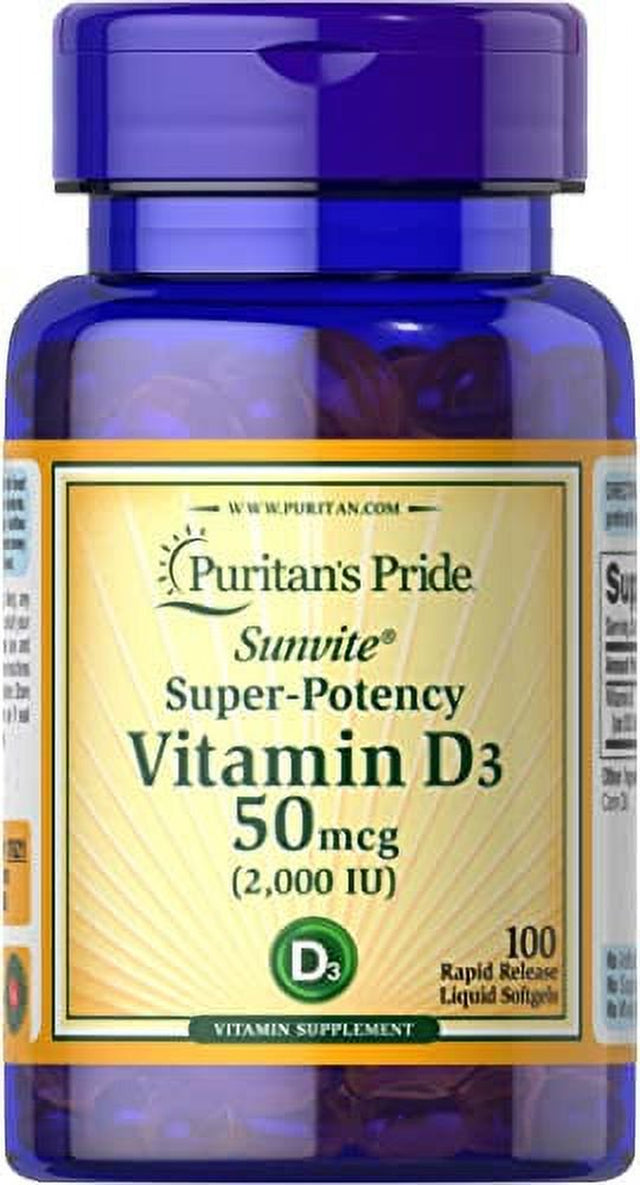 Puritan'S Pride Sunvite Super High Potency Vitamin D3 2000IU 100 Softgels