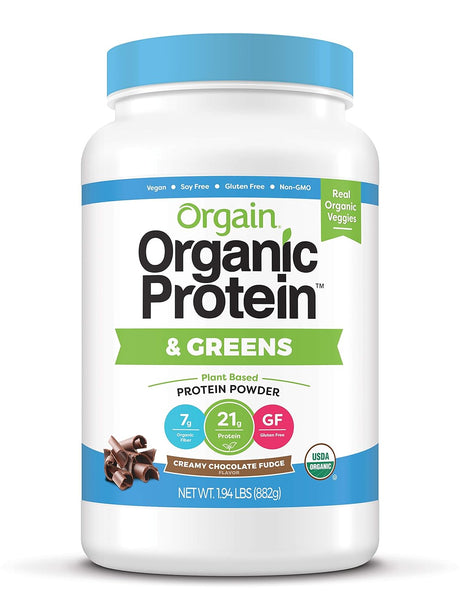 Orgain Organic Vegan Protein Powder + Greens, Creamy Chocolate Fudge (1.94Lb) and Organic Vegan Protein Powder, Peanut Butter (2.03Lb) Bundle