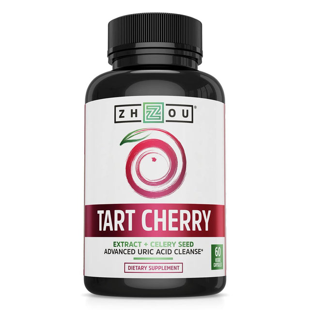 Zhou Tart Cherry Extract with Celery Seed | Advanced Uric Acid Cleanse for Joint Comfort, Healthy Sleep Cycles & Muscle Recovery | 30 Servings, 60 Veggie Caps