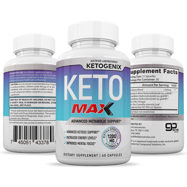 (3 Pack) Ketogenix Max 1200Mg Keto Pills Ketogenics Supplement Includes Gobhb 180 Capsules