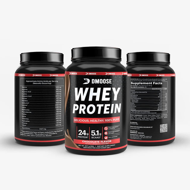 Dmoose Whey Protein Powder I 24 G Protein I 130 Calories I 5.1 G Bcaas I Natural Protein Powder for Muscle Gain Chocolate/Vanilla Flavor I 2 Lbs I 28 Servings