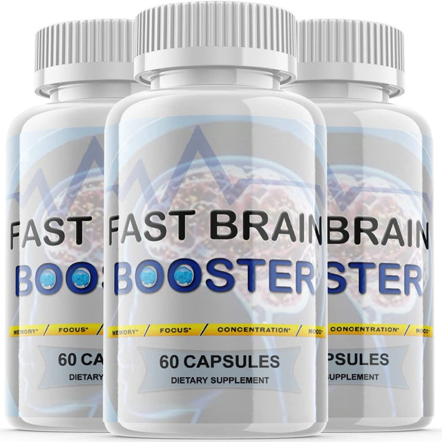 (3 Pack) Fast Brain Booster - Dietary Supplement for Focus, Memory, Clarity, & Energy - Advanced Cognitive Support Formula for Maximum Strength - 180 Capsules