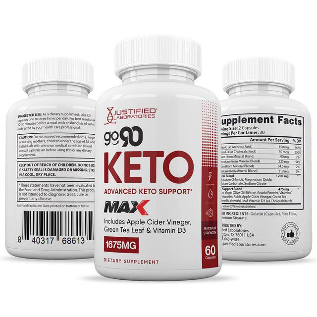 (3 Pack) Go 90 Keto ACV MAX Pills 1675Mg Dietary Supplement 180 Capsules