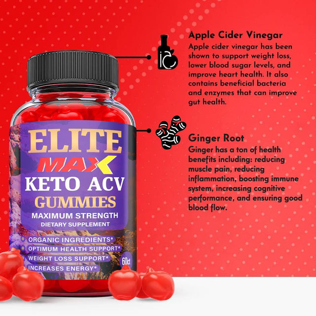 (5 Pack) Elite Max Keto ACV Gummies - Supplement for Weight Loss - Energy & Focus Boosting Dietary Supplements for Weight Management & Metabolism - Fat Burn - 300 Gummies