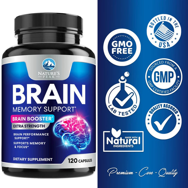 Brain Supplement for Memory and Focus, Nootropic Support for Concentration, Energy, and Brain Health with Bacopa, B Vitamins, Phosphatidylserine, DMAE, Choline, Huperzine and More - 120 Capsules