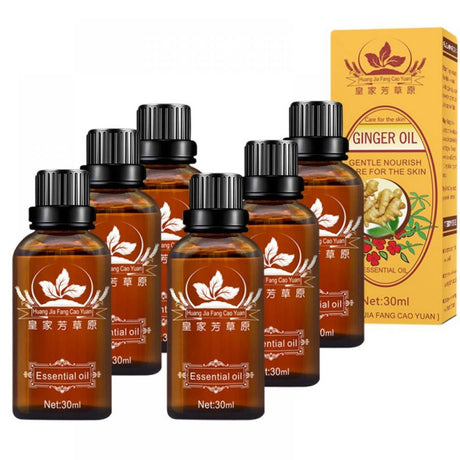 6/10PCS Belly Drainage Ginger Oil, Slimming Tummy Ginger Oil Ginger Oil Lymphatic Drainage Massage, Body Massage Organic Ginger Essential Oil, for Swelling and Pain Relief