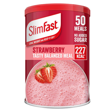 Slimfast Healthy Shake for Balanced Diet Plan with Vitamins and Minerals, High in Fibre, Meal Replacement, Strawberry Flavour, 50 Servings, 1.825 Kg