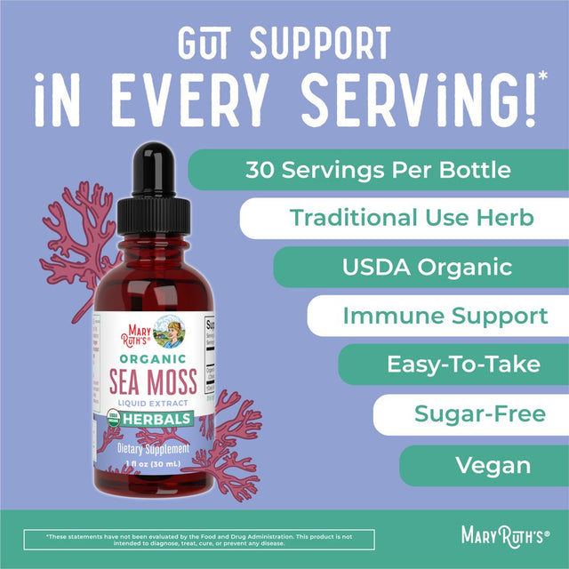 Maryruth'S | USDA Organic Sea Moss Liquid Drops | Herbal Supplement | Gut Health and Immune Support | Vegan, Non-Gmo | 1 Fl Oz / 30 Ml