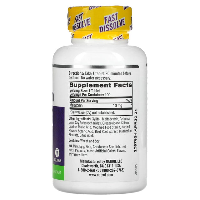 Natrol Melatonin, Fast Dissolve, Maximum Strength, Citrus, 10 Mg, 100 Tablets