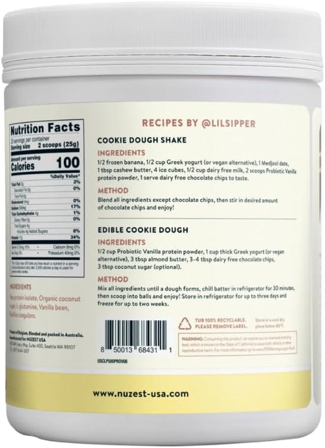 Nuzest Probiotic Vanilla Clean Lean Protein Digestive Support, Pea Protein Powder with Added Probiotics, Vegan Protein Powder, Gut Health, Non-Gmo, 20 Servings, 1.1 Lb