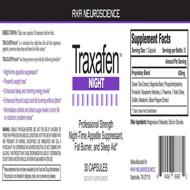 Traxafen Night - PM Diet Aid Burns Fat While You Sleep! Reduces Cravings!